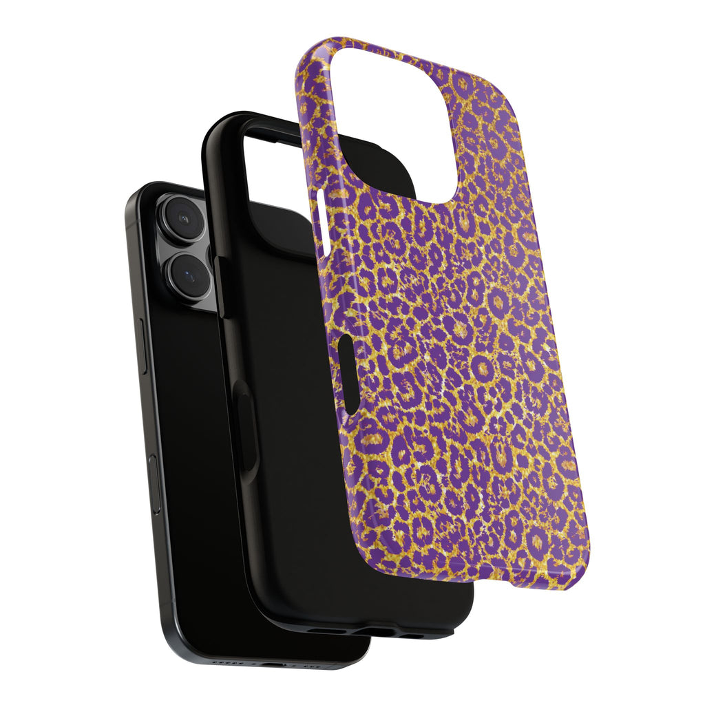Purple Gold Leopard Tough Phone Case for iPhone, Galaxy, or Google Pixel