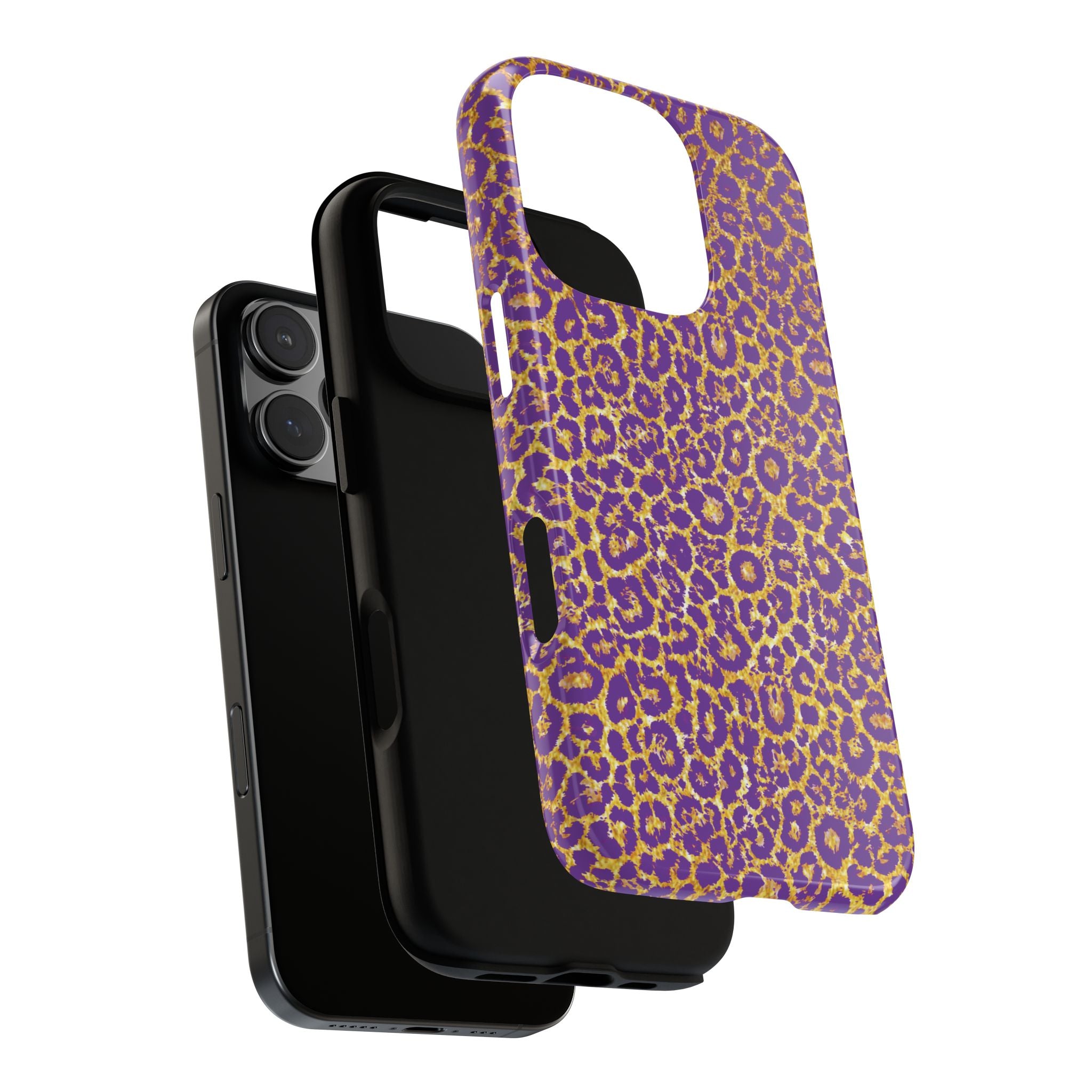 Purple Gold Leopard Tough Phone Case for iPhone, Galaxy, or Google Pixel