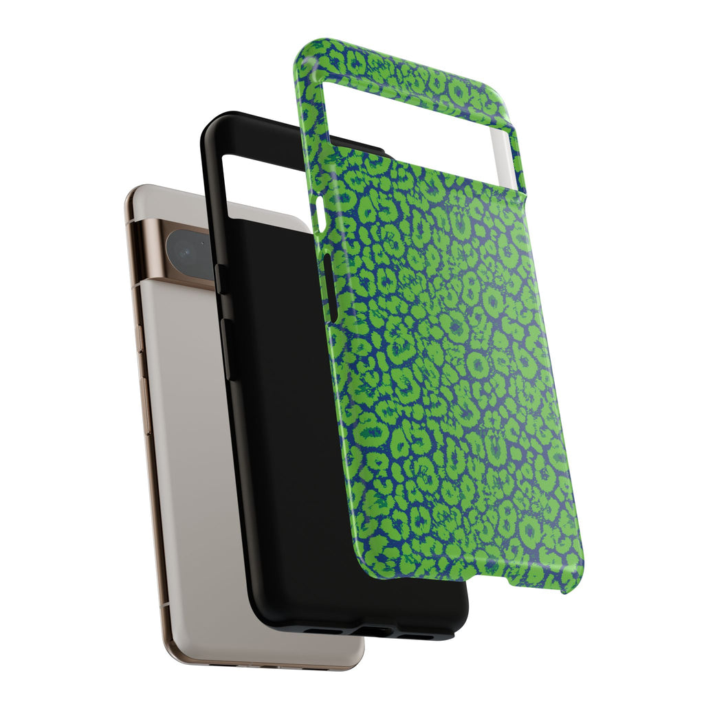 Blue Neon Green  Leopard Tough Phone Case for iPhone, Galaxy, or Google Pixel