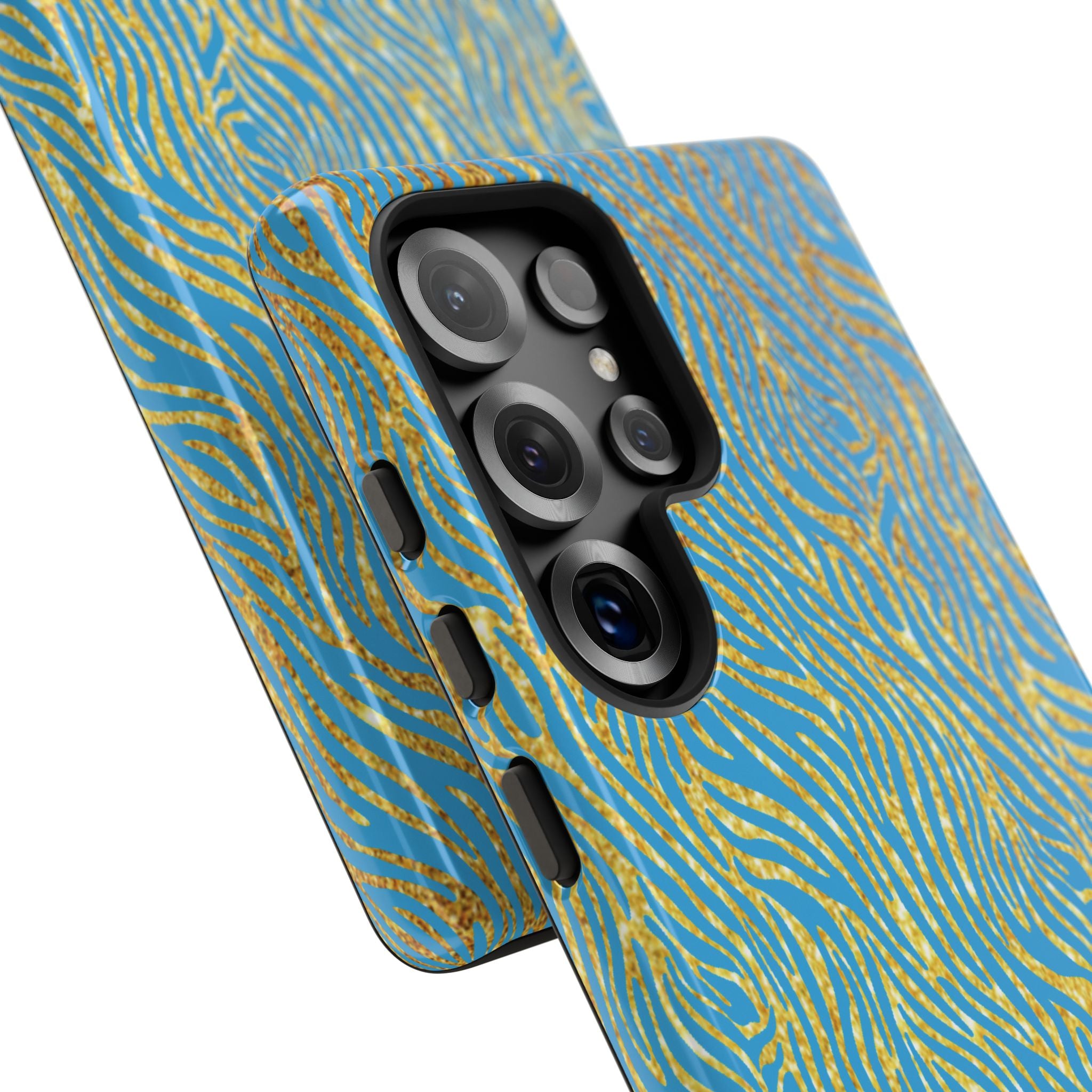 Blue Gold Zebra Tough Case for iPhone, Galaxy, or Google Pixel
