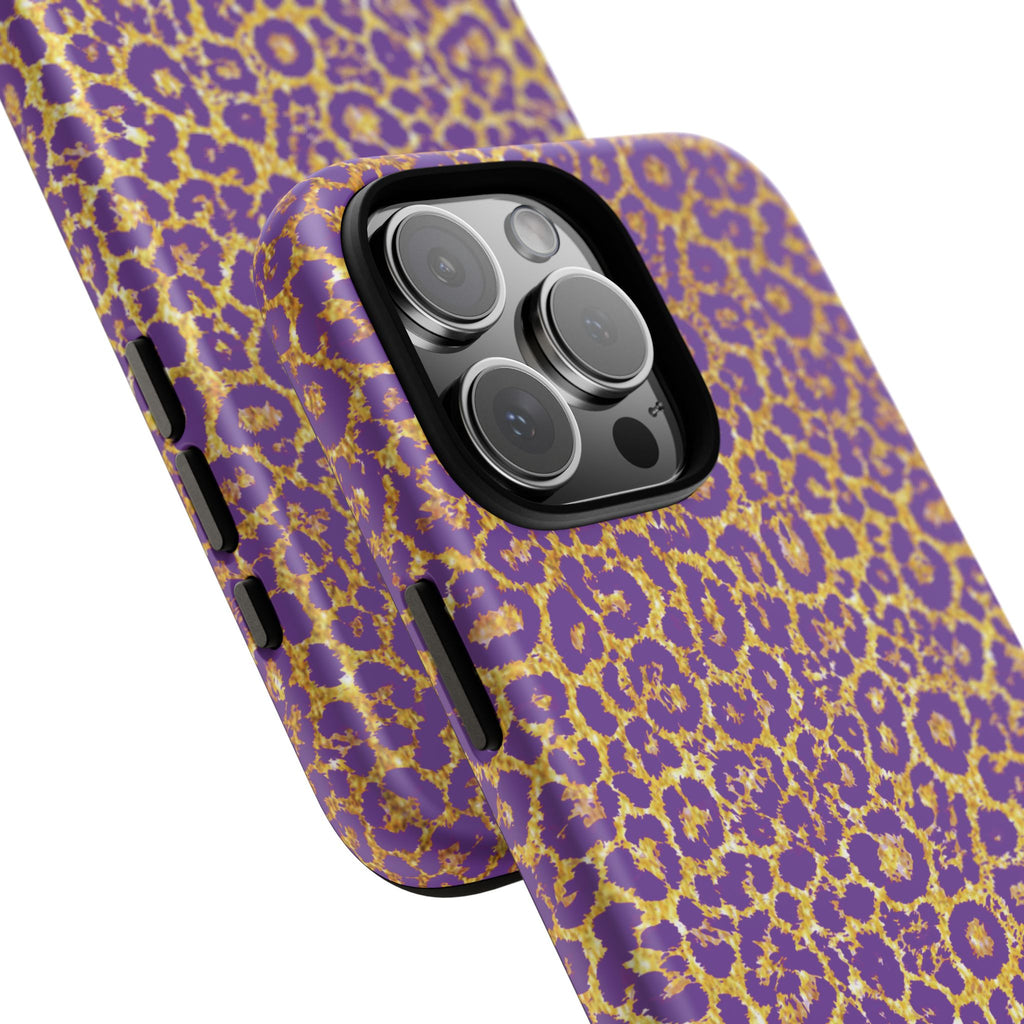 Purple Gold Leopard Tough Phone Case for iPhone, Galaxy, or Google Pixel