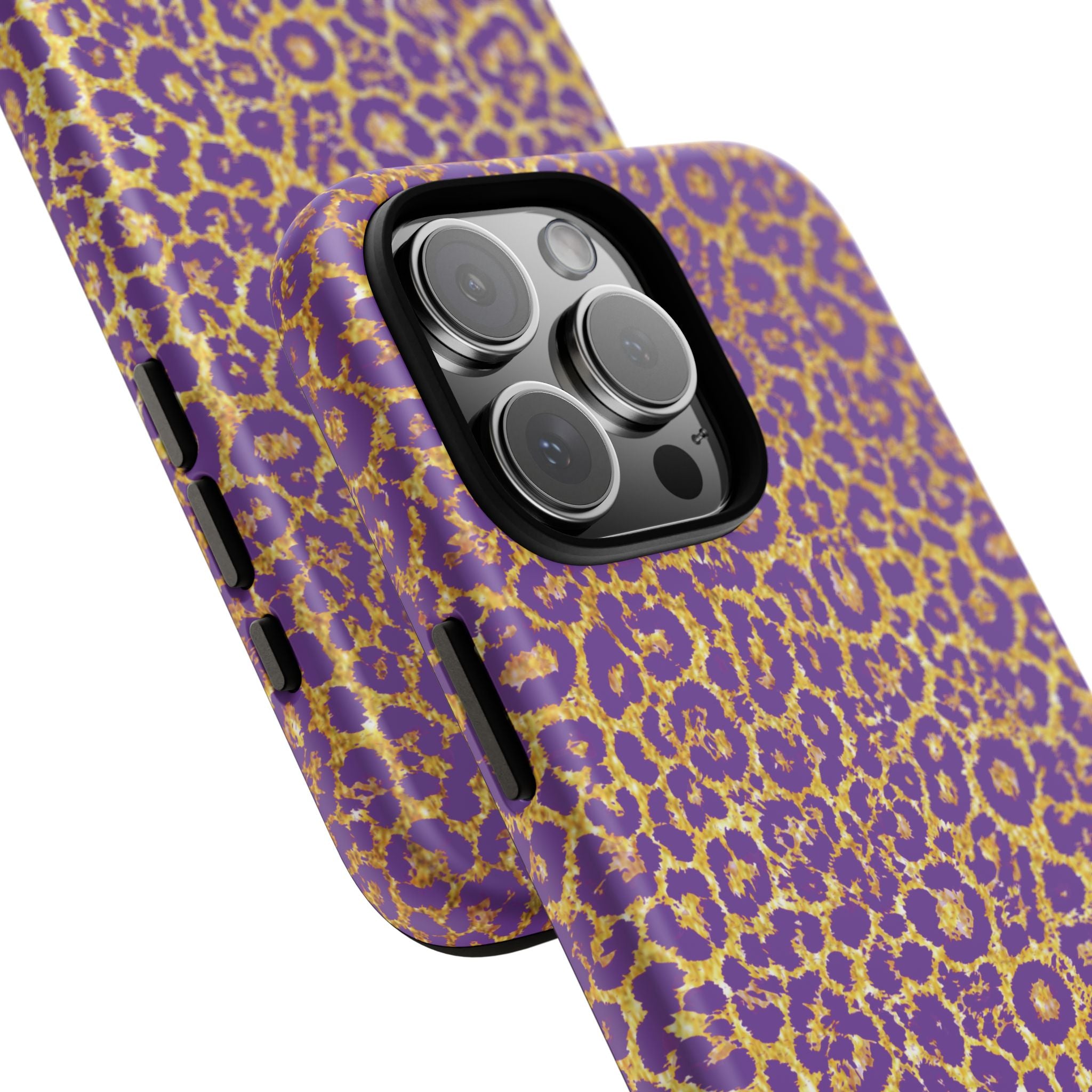 Purple Gold Leopard Tough Phone Case for iPhone, Galaxy, or Google Pixel