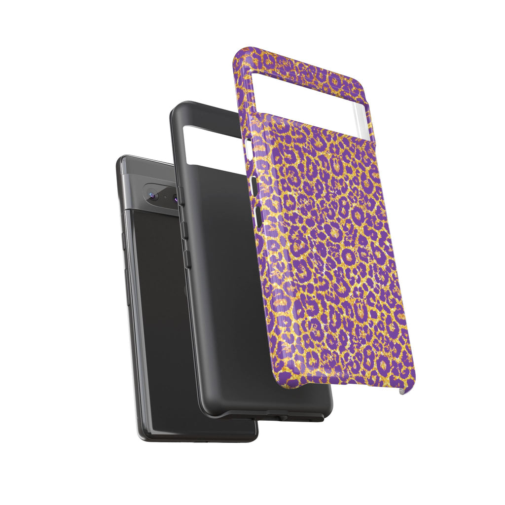 Purple Gold Leopard Tough Phone Case for iPhone, Galaxy, or Google Pixel