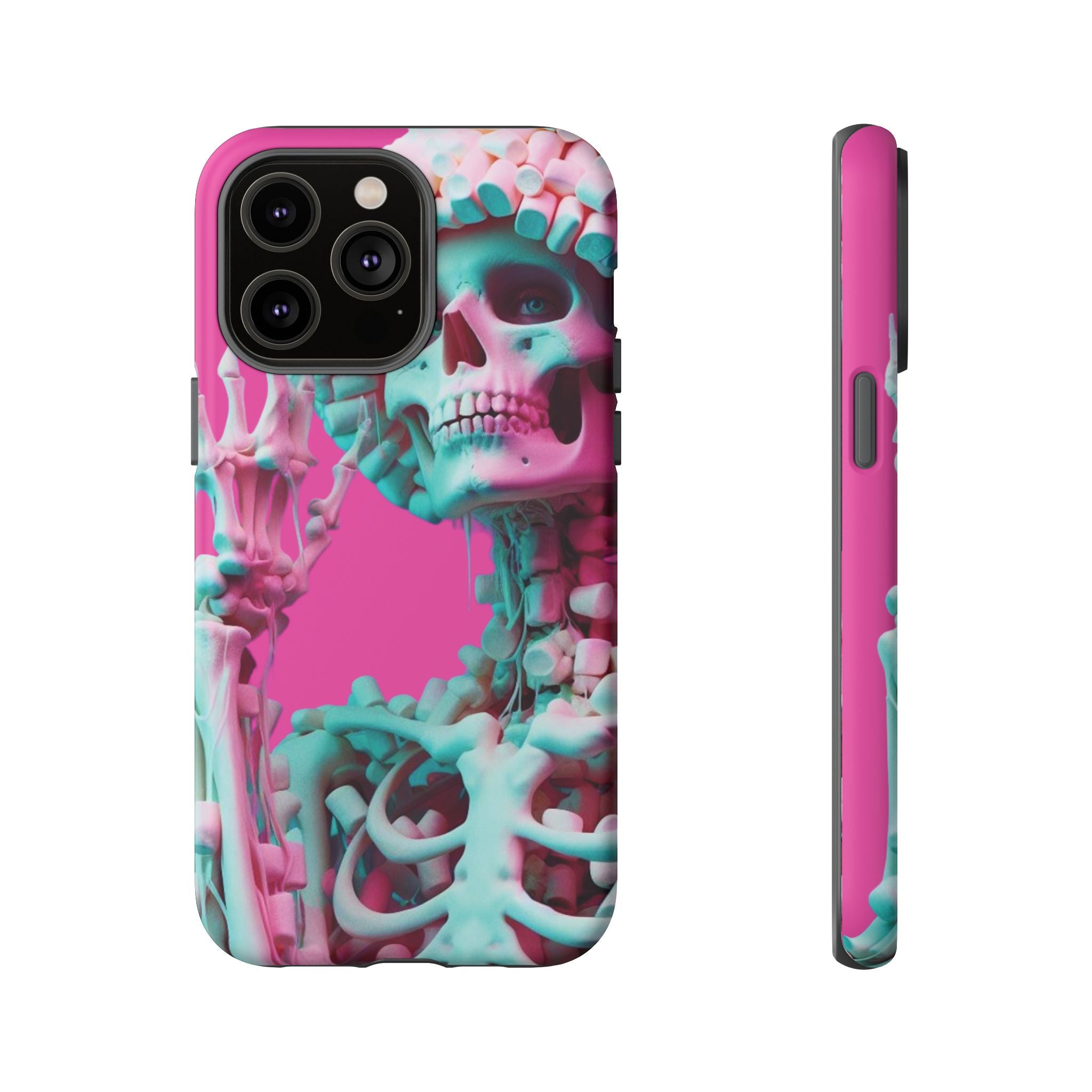 Neon Pink Skeleton Tough Phone Case for iPhone, Galaxy and Google Pixel
