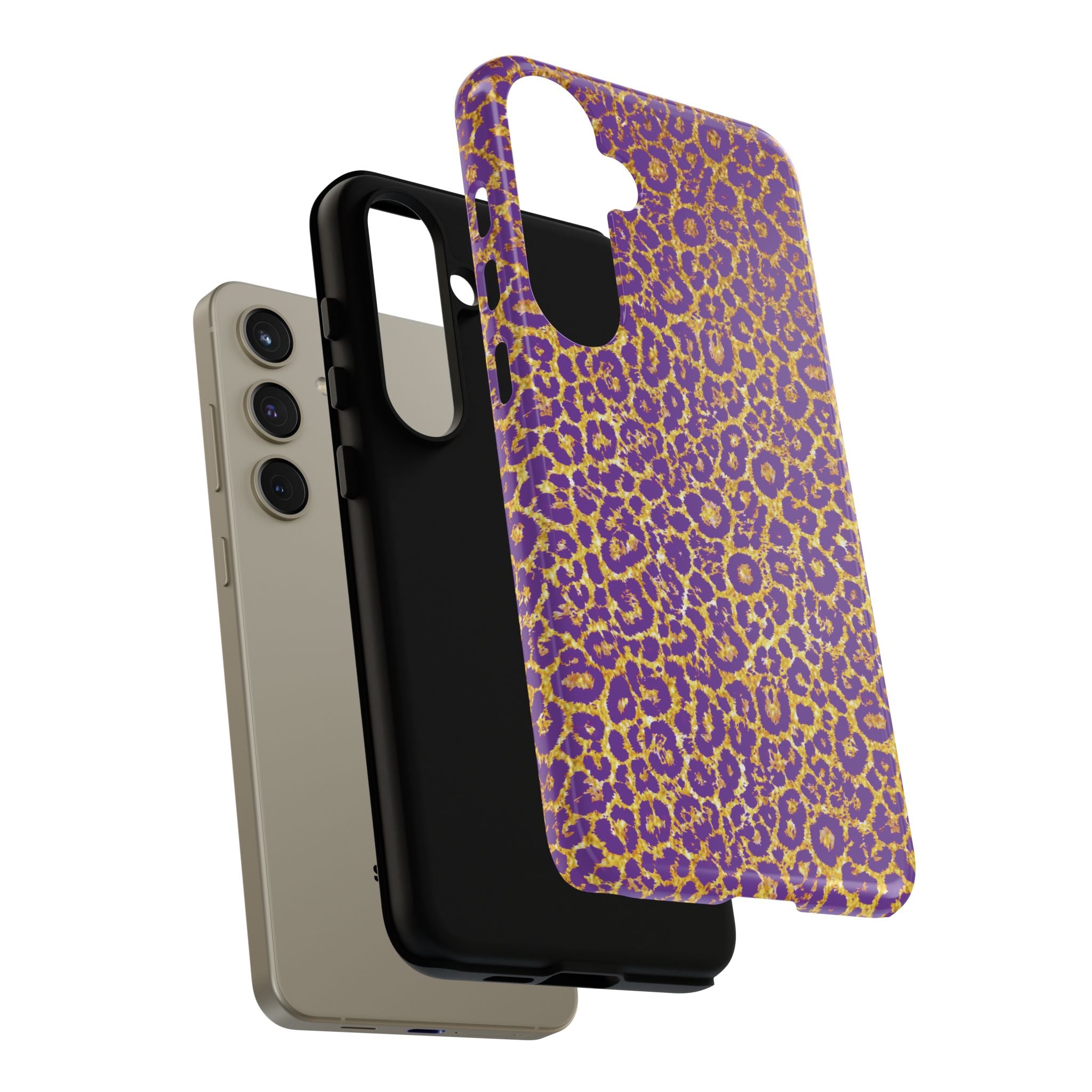 Purple Gold Leopard Tough Phone Case for iPhone, Galaxy, or Google Pixel