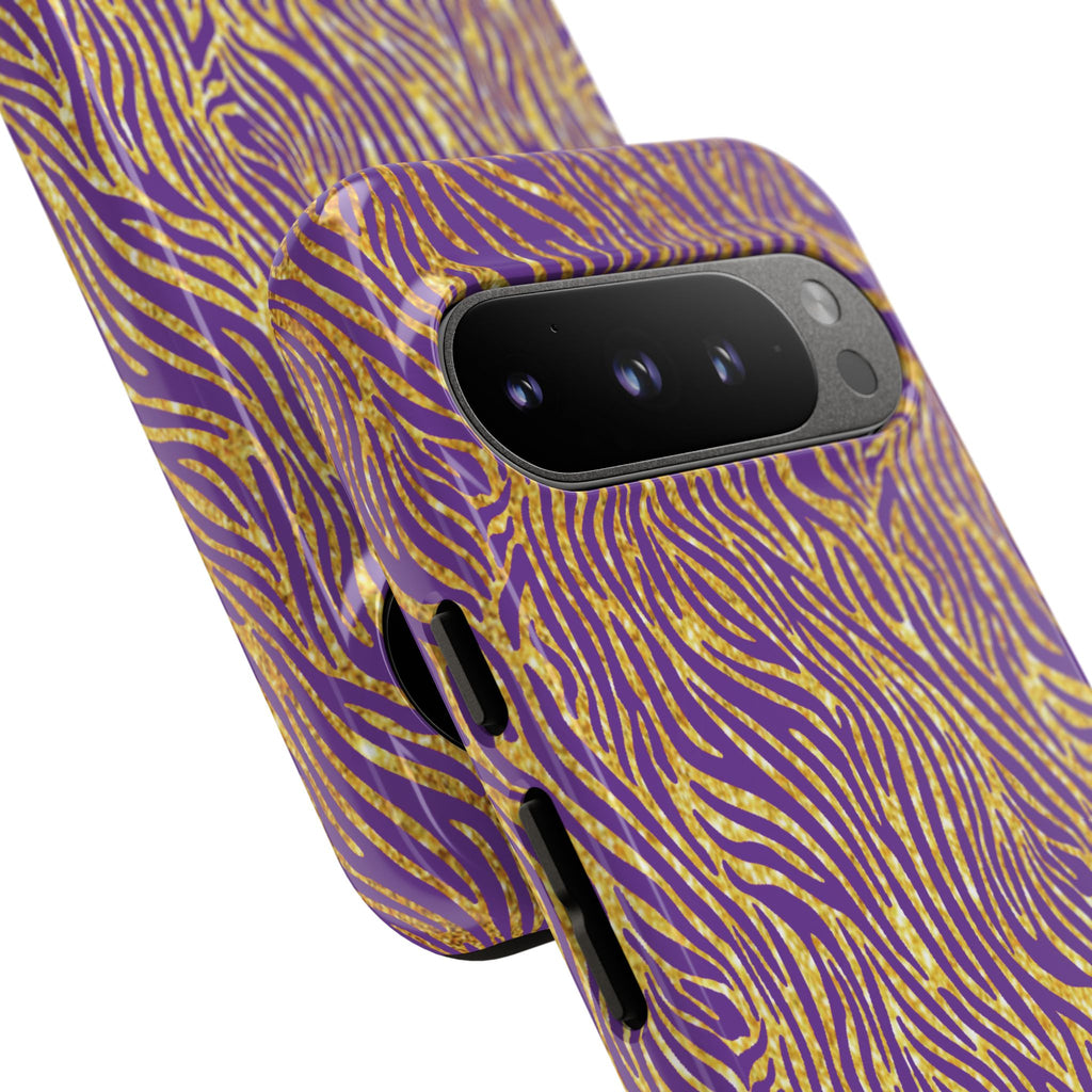 Vibrant Purple Gold Zebra Tough Phone Case iPhone, Galaxy, or Google Pixel
