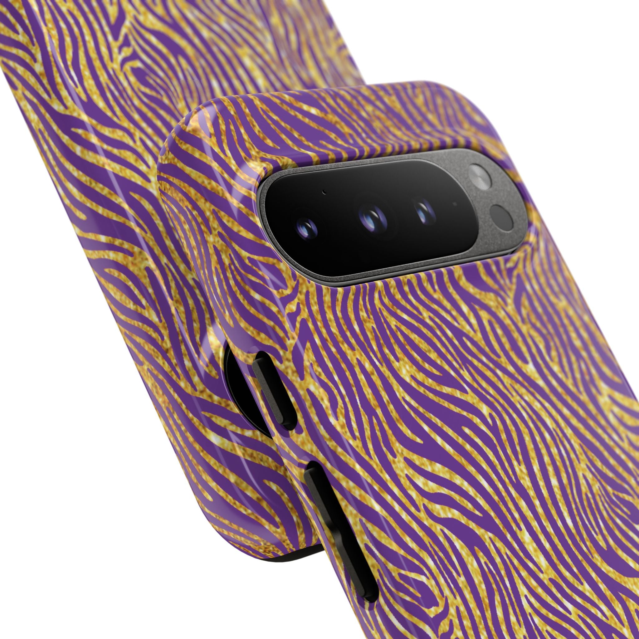 Vibrant Purple Gold Zebra Tough Phone Case iPhone, Galaxy, or Google Pixel