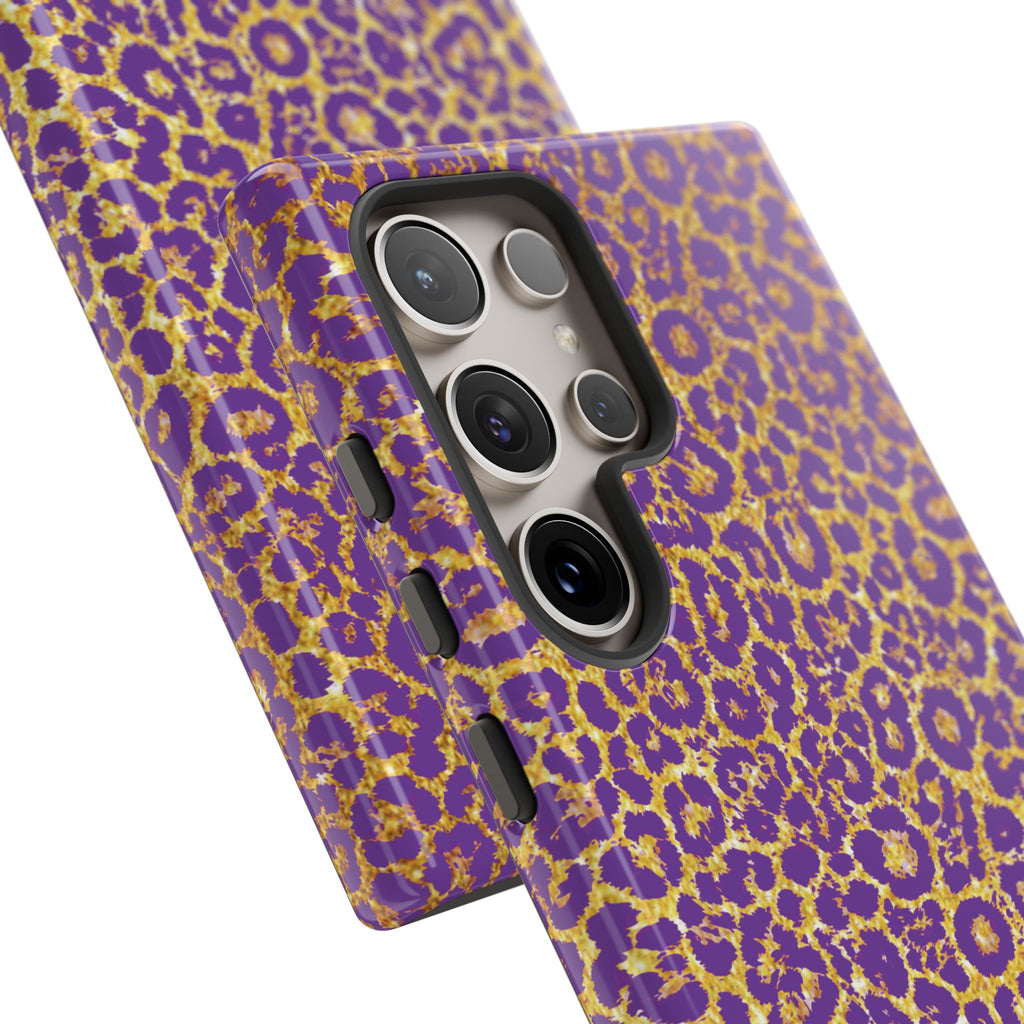 Purple Gold Leopard Tough Phone Case for iPhone, Galaxy, or Google Pixel