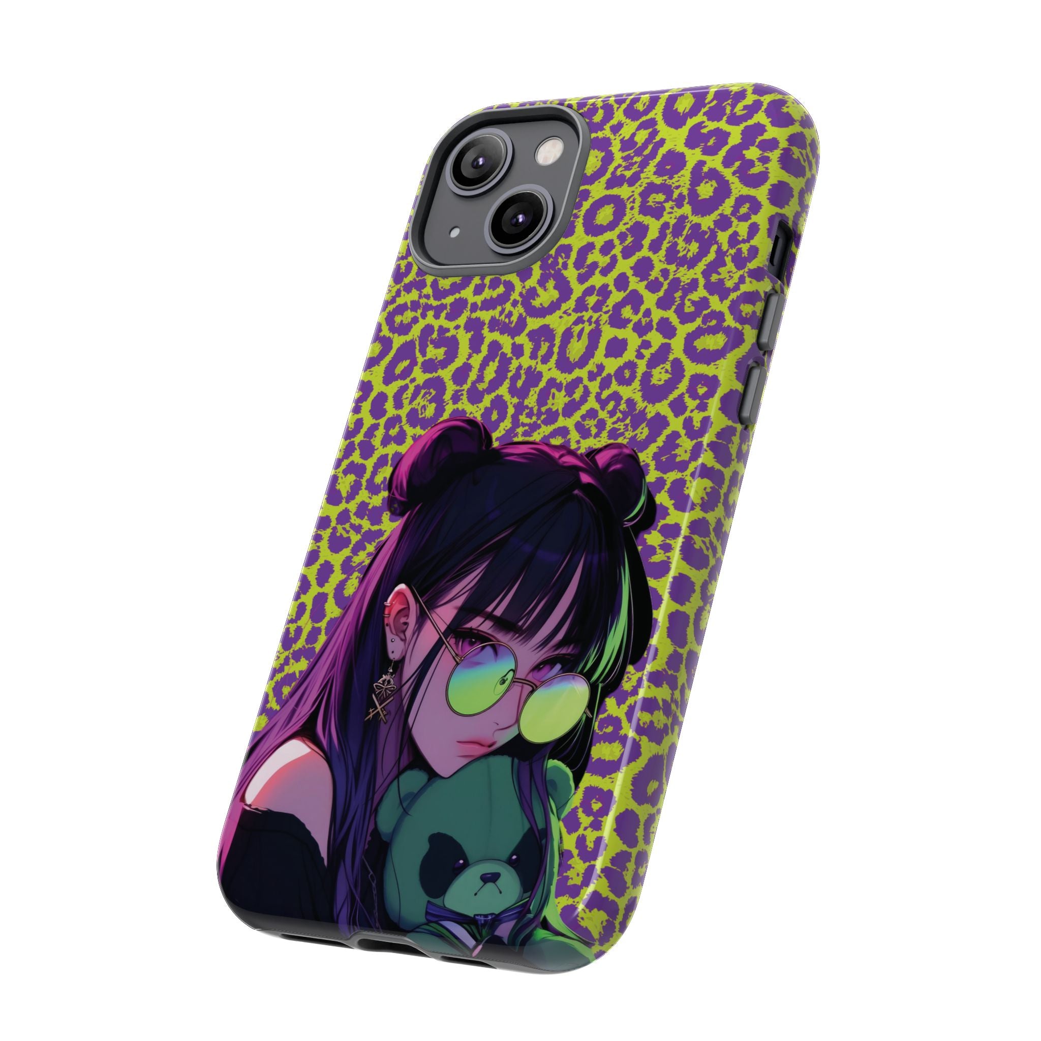 Purple Neon Lime Leopard Kz Tough Case for iPhone, Galaxy, or Google Pixel