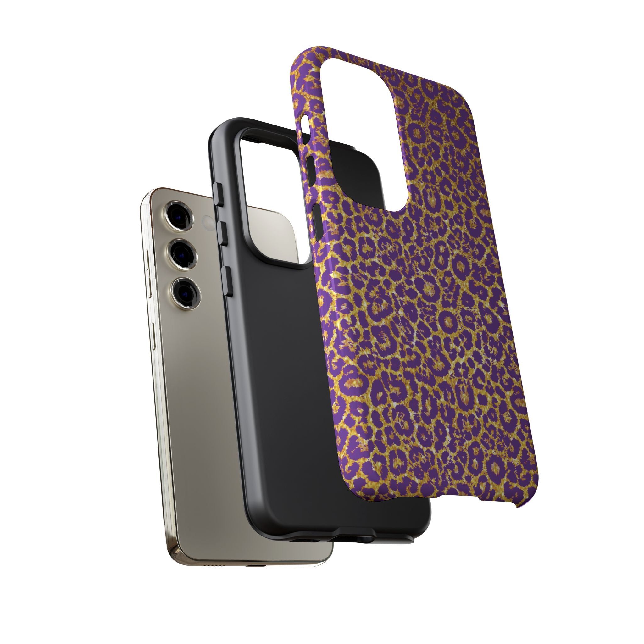 Purple Gold Leopard Tough Phone Case for iPhone, Galaxy, or Google Pixel