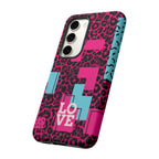 Pink Love Retro Blocks Leopard RG Tough Phone Case for iPhone, Galaxy, or Google Pixel