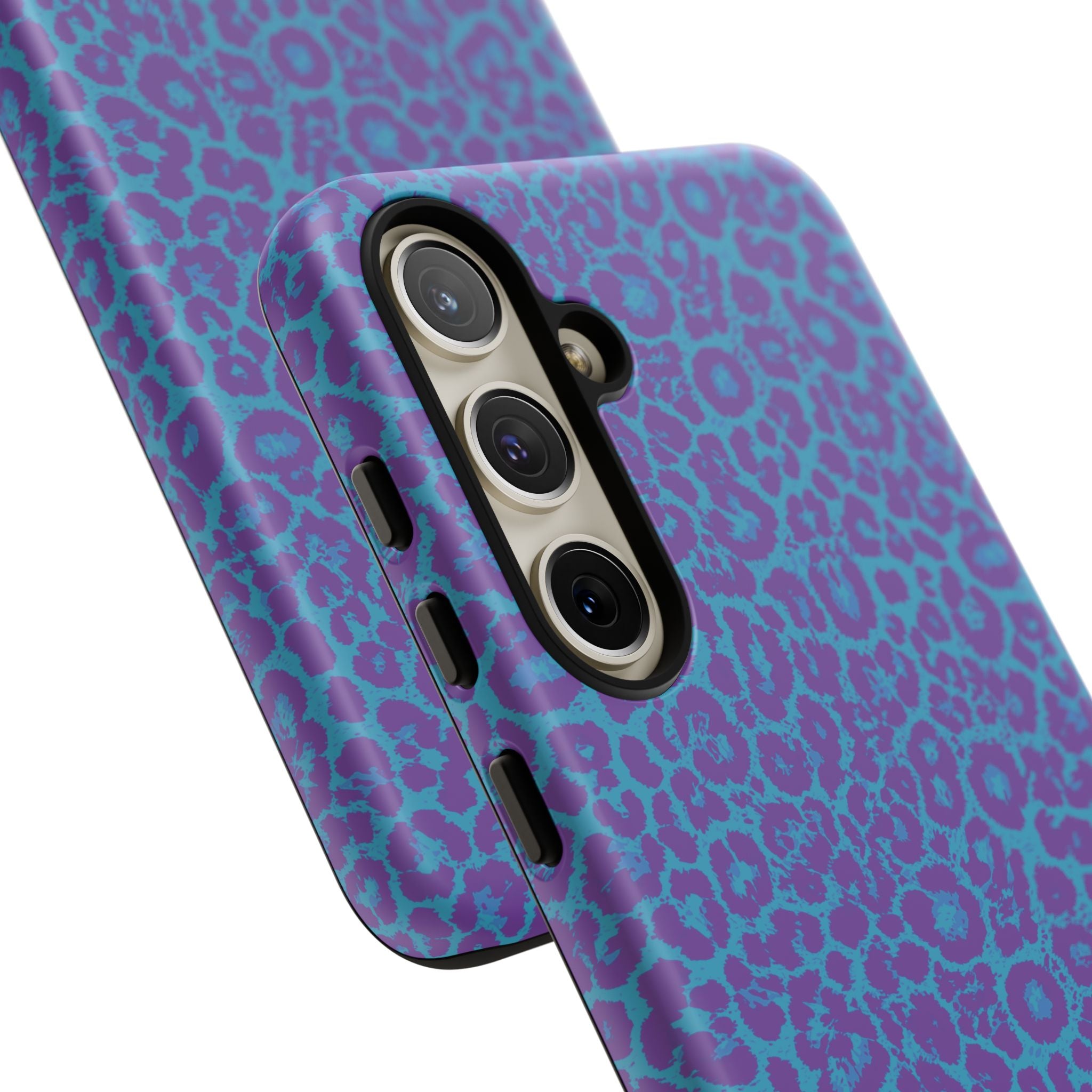 Leopard Printed Purple Blue Tough Phone Case for iPhone, Galaxy, or Google Pixel
