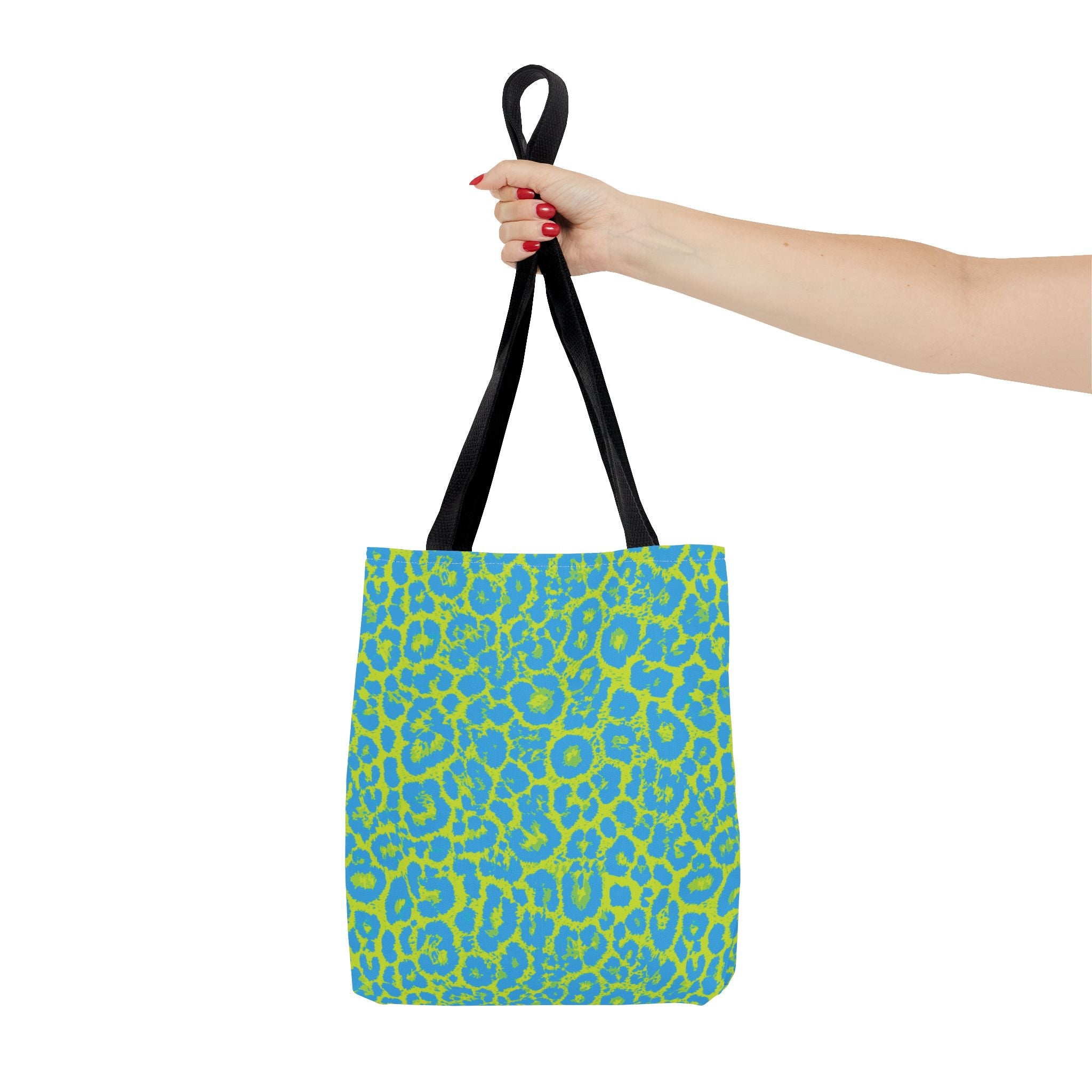 Blue Neon Lime Leopard Tote Bags