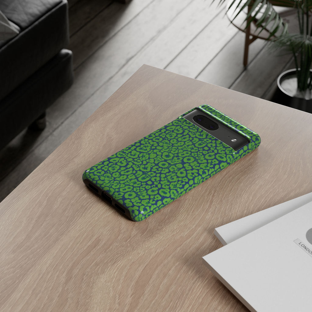 Blue Neon Green  Leopard Tough Phone Case for iPhone, Galaxy, or Google Pixel