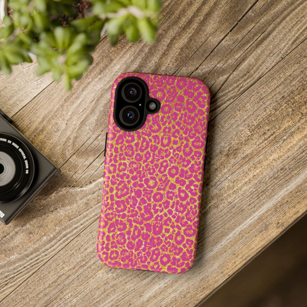 Pink Gold Leopard Tough Case for iPhone, Galaxy, or Google Pixel