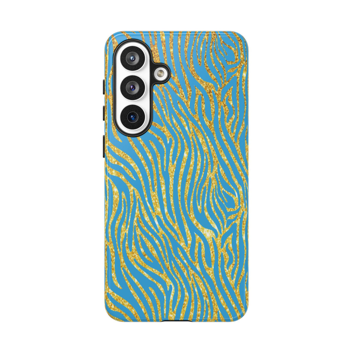 Blue Gold Zebra Tough Case for iPhone, Galaxy, or Google Pixel