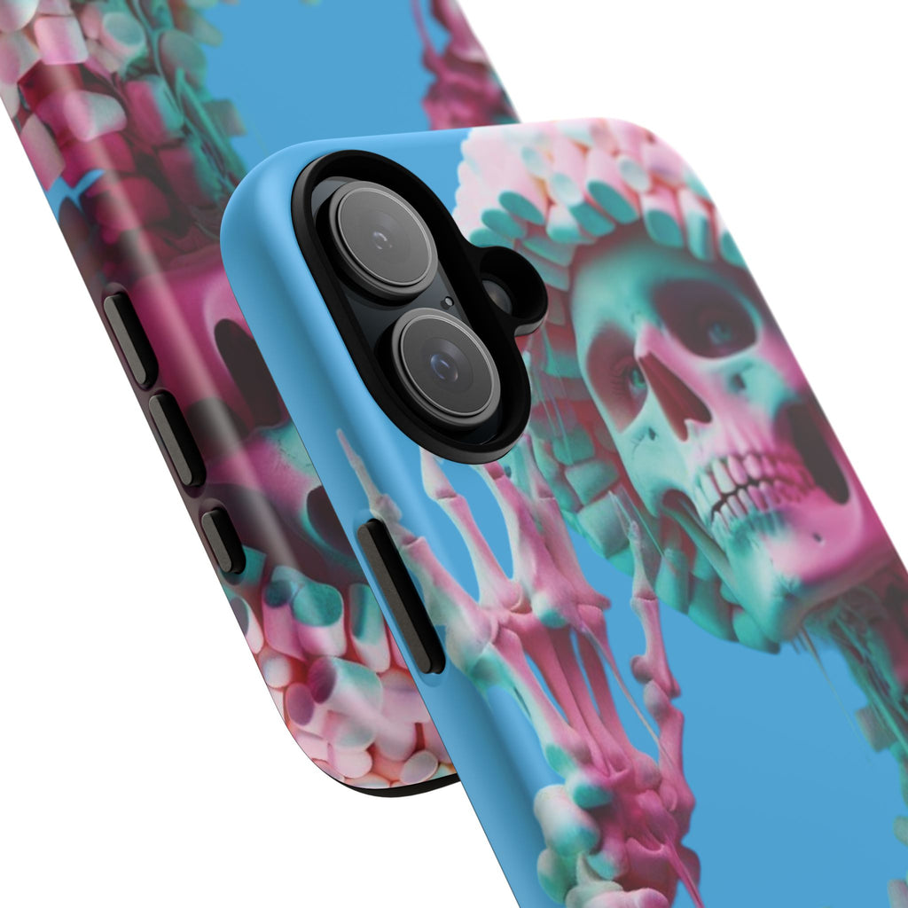 Neon Pink Skeleton Blue Tough Phone Case for iPhone, Galaxy or Google Pixel