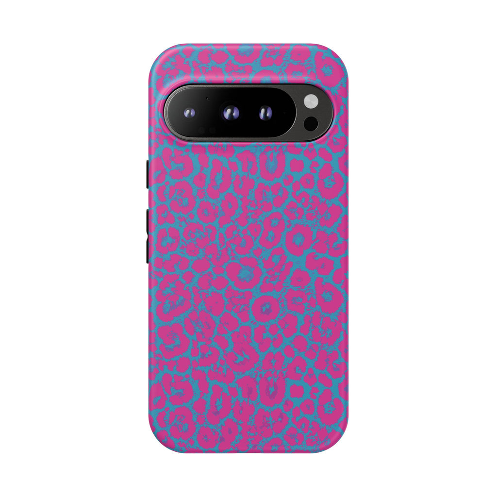 Pink Blue Leopard Tough Phone Case iPhone, Galaxy, or Google Pixel