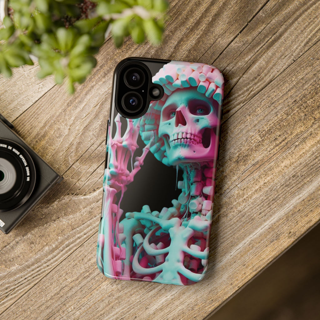 Neon Pink Skeleton (Black) Tough Phone Case for iPhone, Galaxy, or Google Pixel