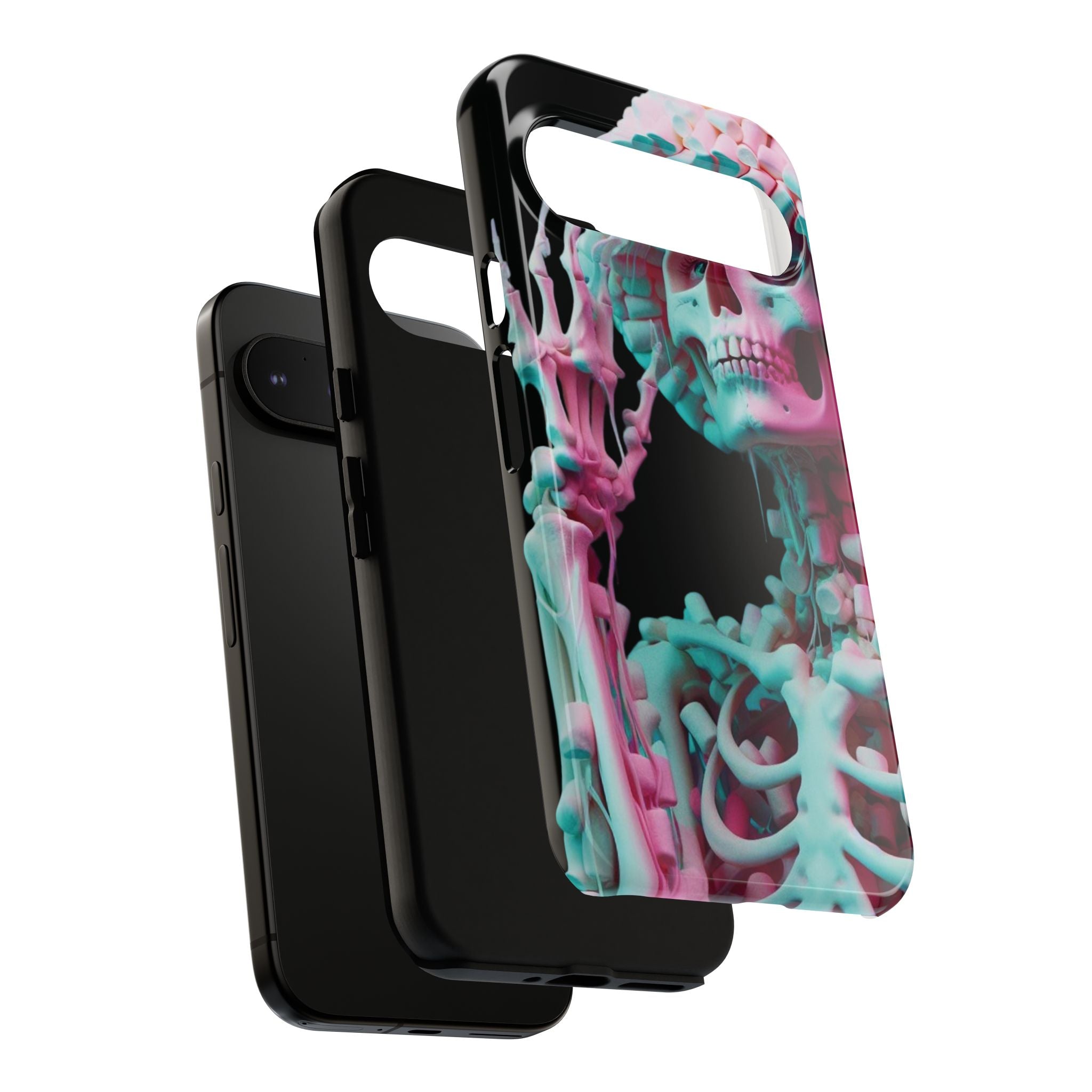 Neon Pink Skeleton (Black) Tough Phone Case for iPhone, Galaxy, or Google Pixel