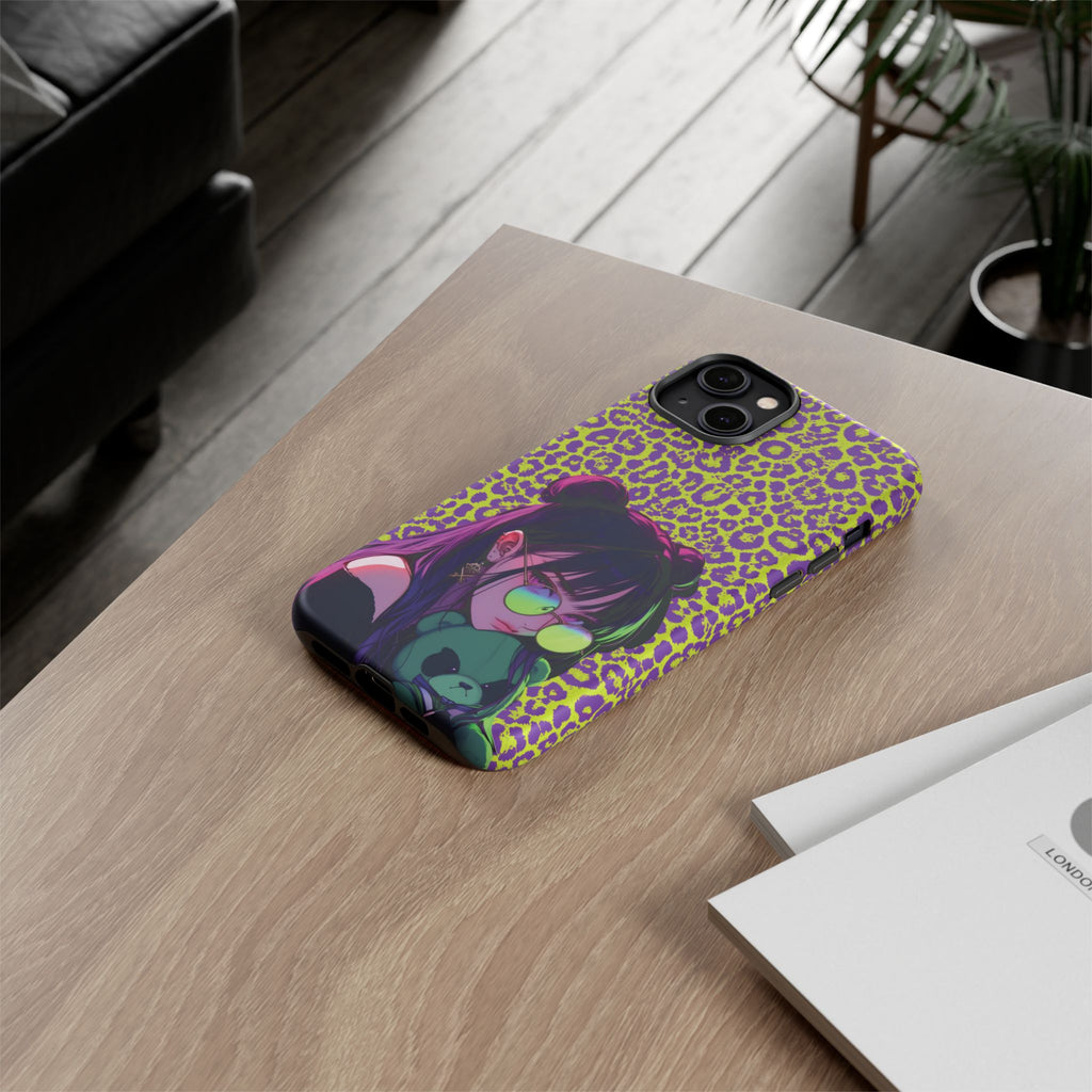 Purple Neon Lime Leopard Kz Tough Case for iPhone, Galaxy, or Google Pixel