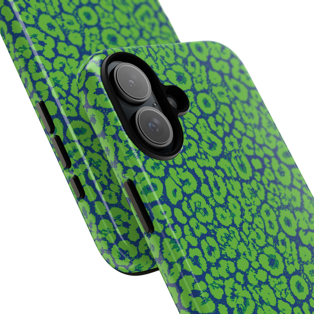 Blue Neon Green  Leopard Tough Phone Case for iPhone, Galaxy, or Google Pixel