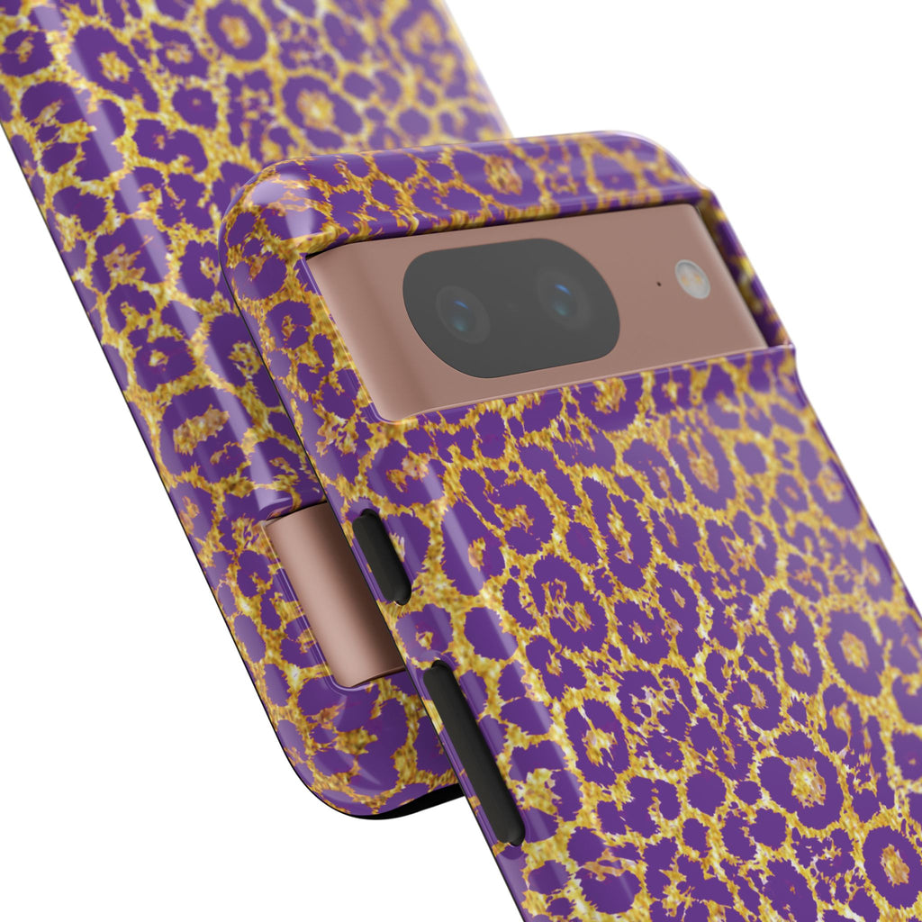 Purple Gold Leopard Tough Phone Case for iPhone, Galaxy, or Google Pixel