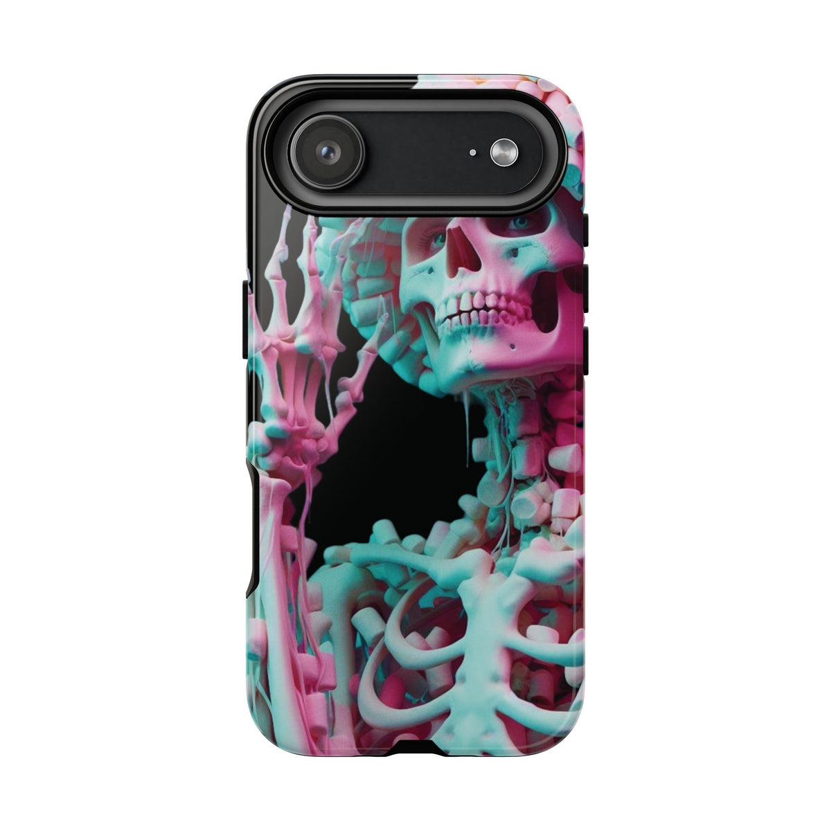 Neon Pink Skeleton (Black) Tough Phone Case for iPhone, Galaxy, or Google Pixel