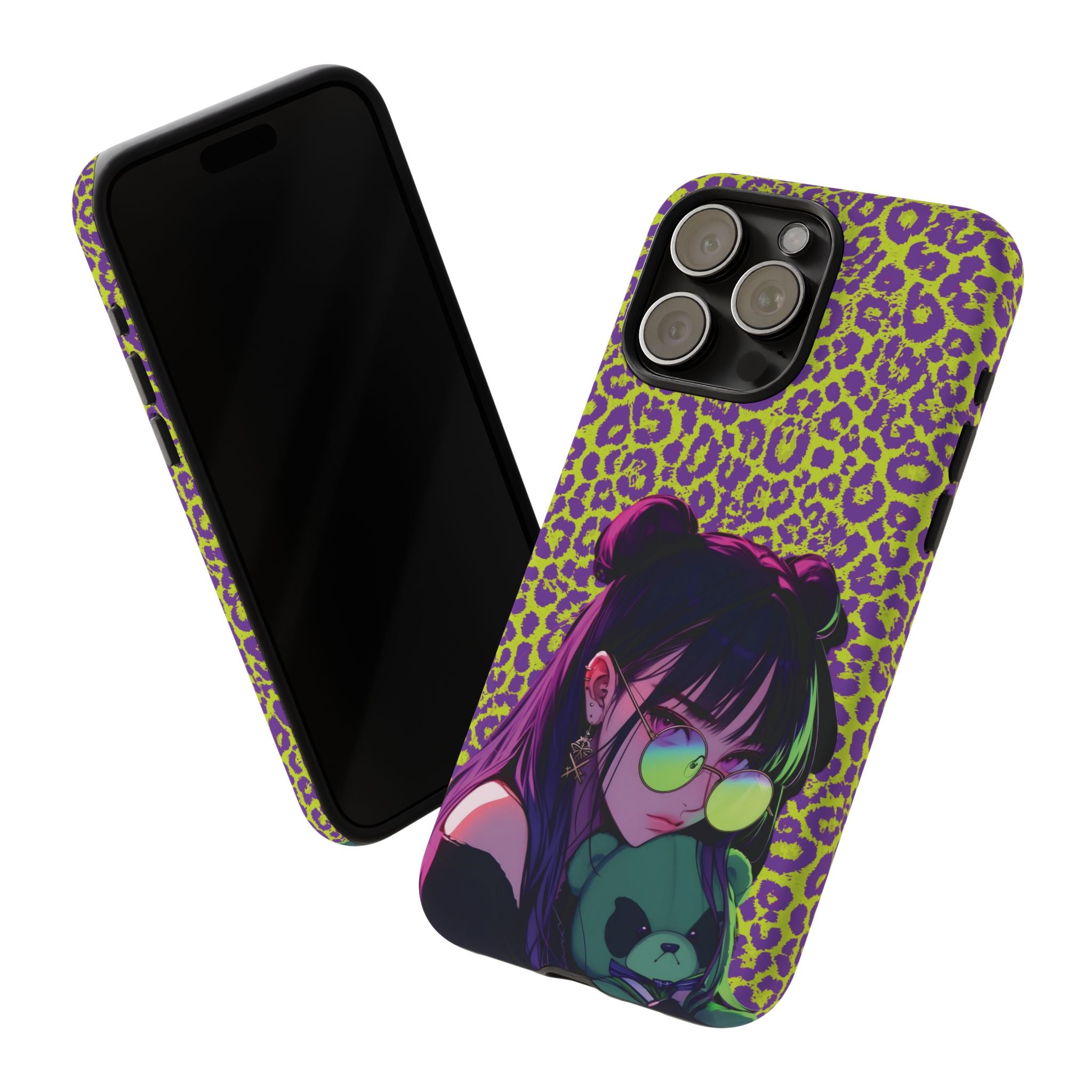 Purple Neon Lime Leopard Kz Tough Case for iPhone, Galaxy, or Google Pixel