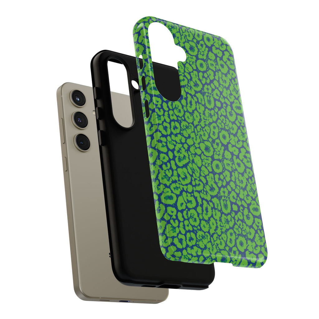 Blue Neon Green  Leopard Tough Phone Case for iPhone, Galaxy, or Google Pixel