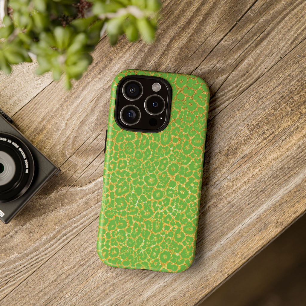 Neon Green Gold Leopard Tough Phone Case iPhone, Galaxy, or Google Pixel