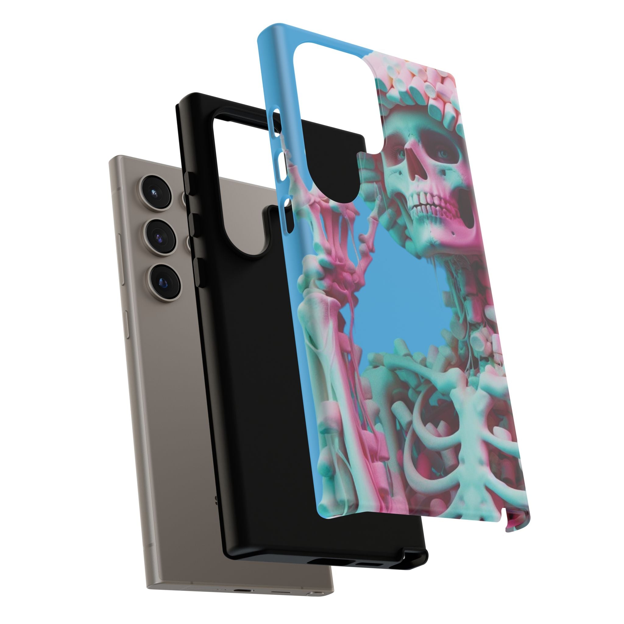 Neon Pink Skeleton Blue Tough Phone Case for iPhone, Galaxy or Google Pixel