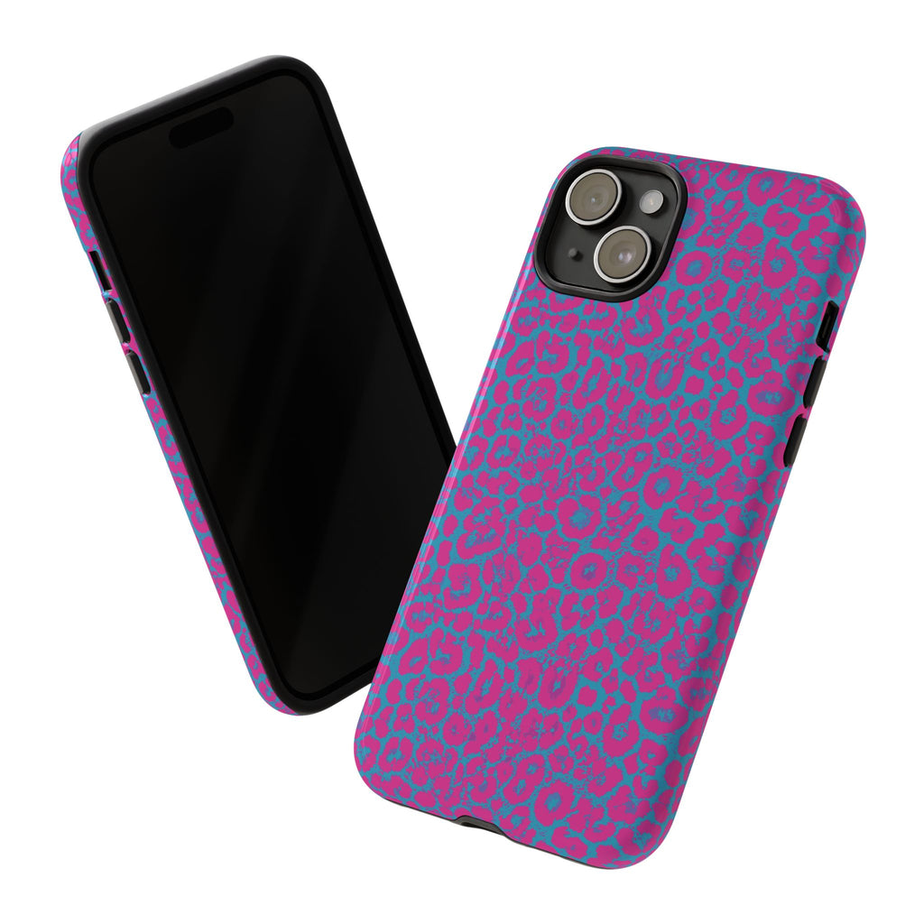 Pink Blue Leopard Tough Phone Case iPhone, Galaxy, or Google Pixel