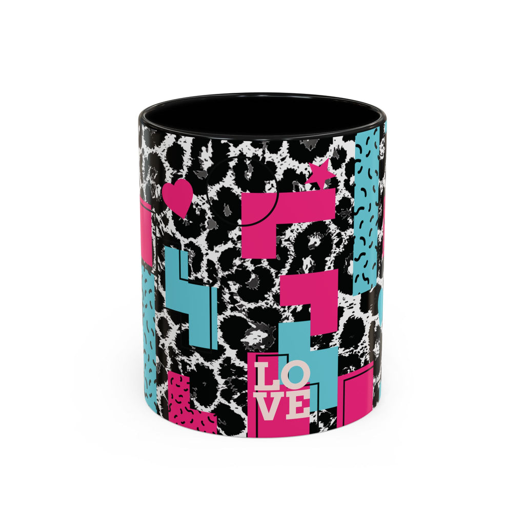 Retro Vibes Love Blocks Leopard Print Coffee Mug Kitchen Decor, Gift