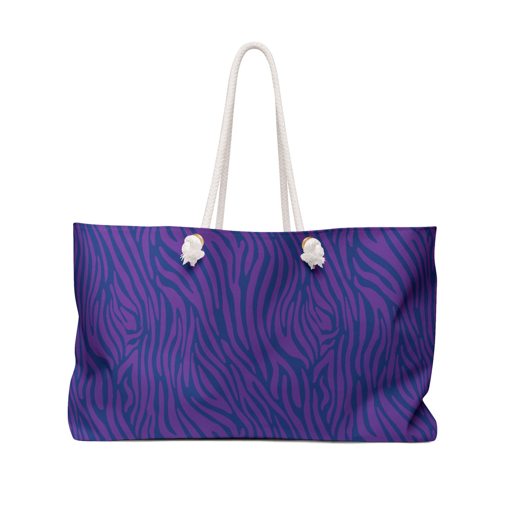 Purple Blue Zebra Eco Friendly Weekender Bag, Travel Tote, Beach Bag