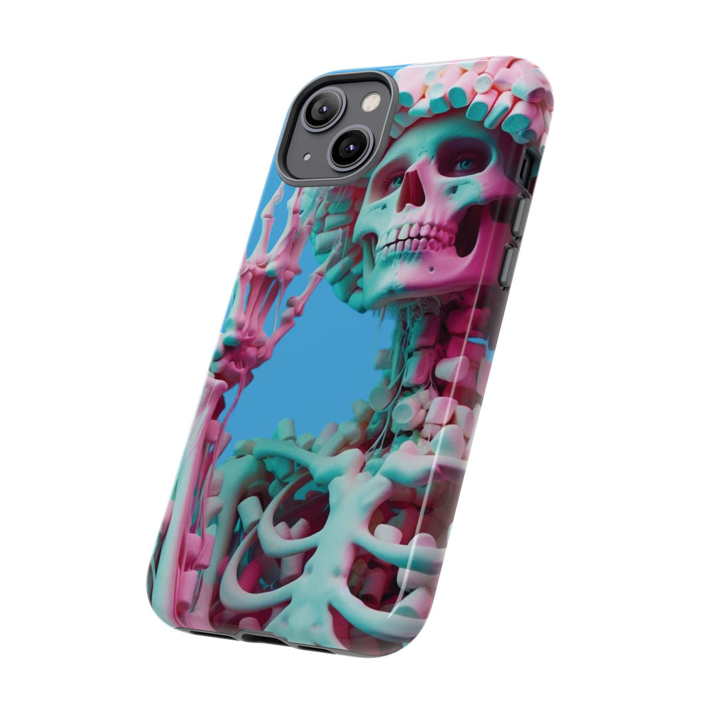 Neon Pink Skeleton Blue Tough Phone Case for iPhone, Galaxy or Google Pixel