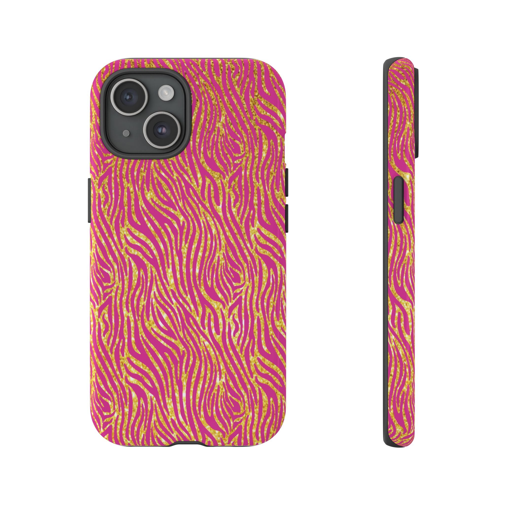Pink Gold Zebra Print Tough Case for iPhone, Galaxy, or Google Pixel