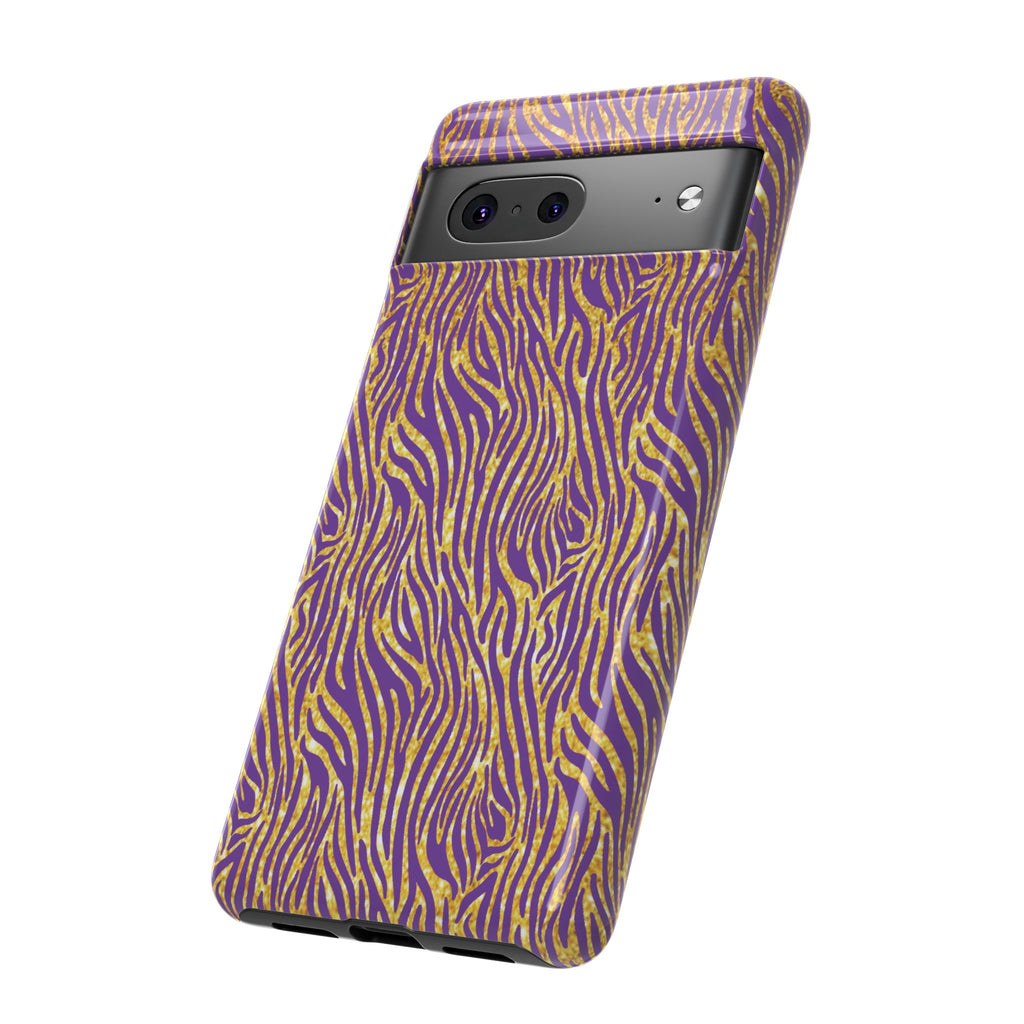 Vibrant Purple Gold Zebra Tough Phone Case iPhone, Galaxy, or Google Pixel