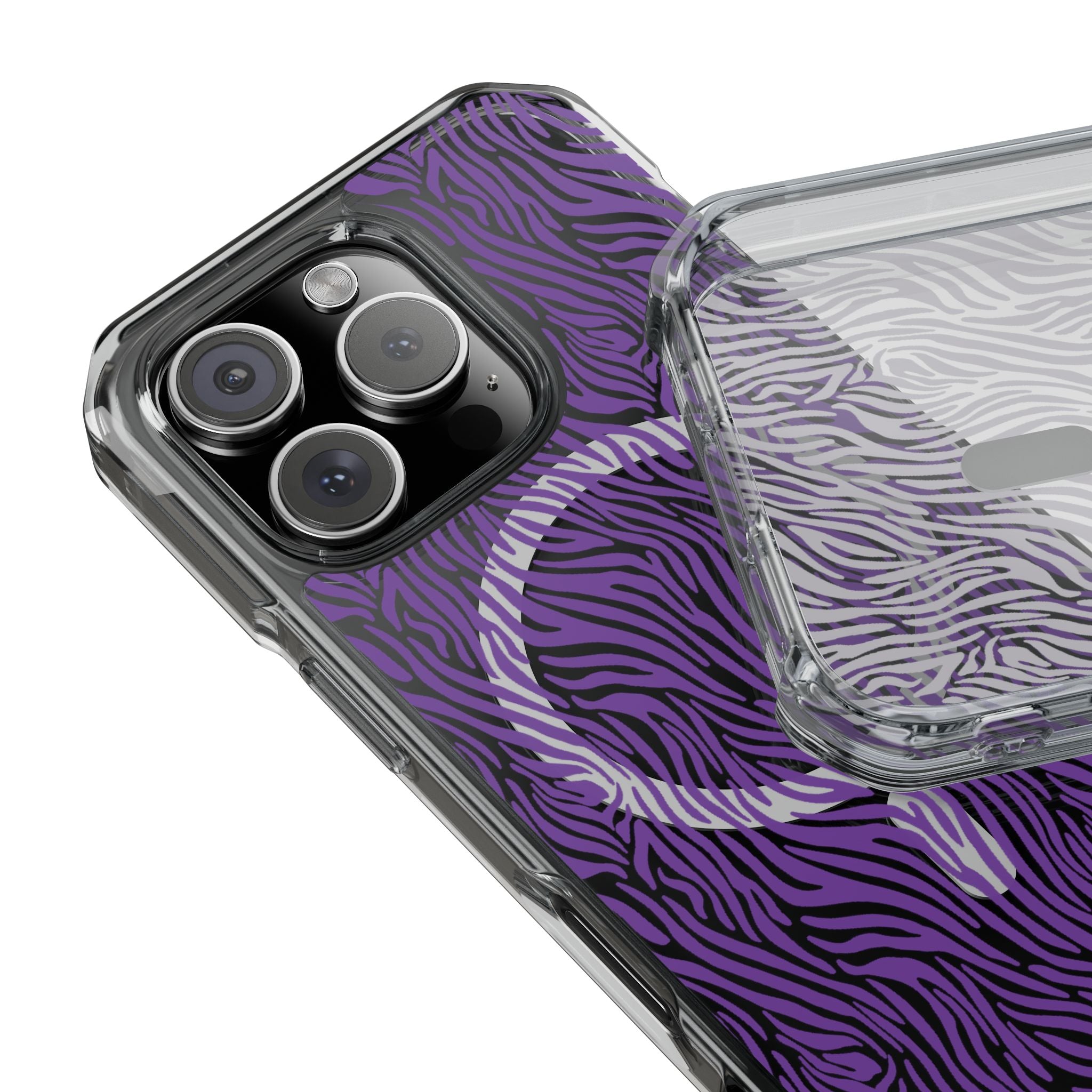 Purple Zebra Magnetic iPhone 14, 15, 16 Series Clear Impact Cases