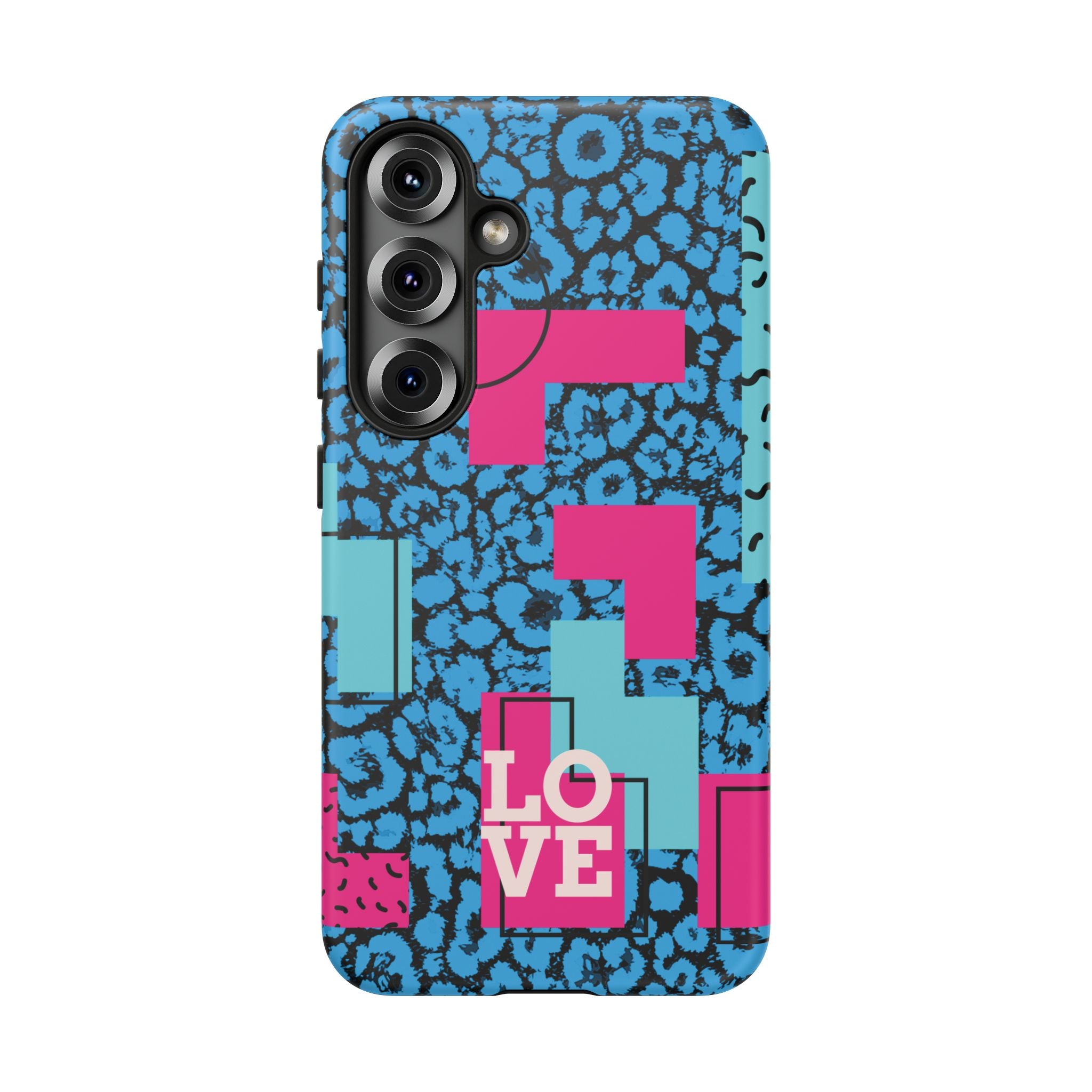 LOVE Blue Leopard 80s Vibe Tough Case for iPhone, Galaxy, or Google Pixel