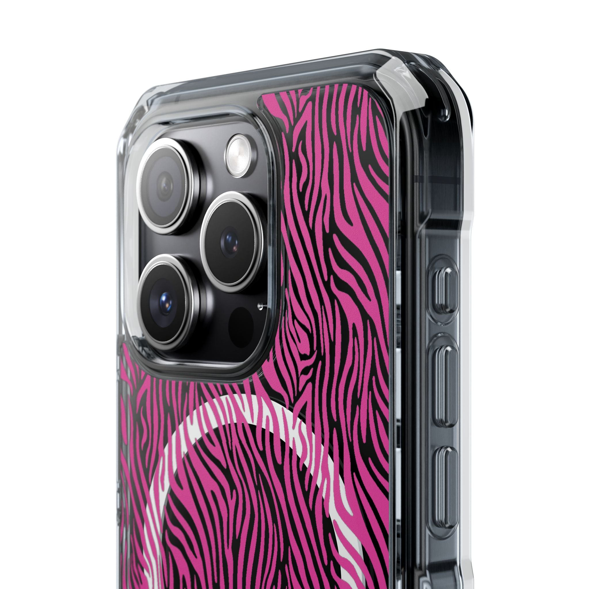 Pink Zebra Magnetic iPhone 14, 15, 16 Series Clear Impact Cases