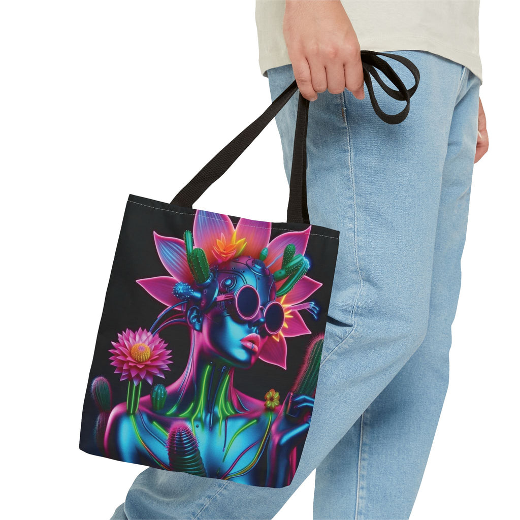 Neon Androgen Cactus Flower Tote Bags