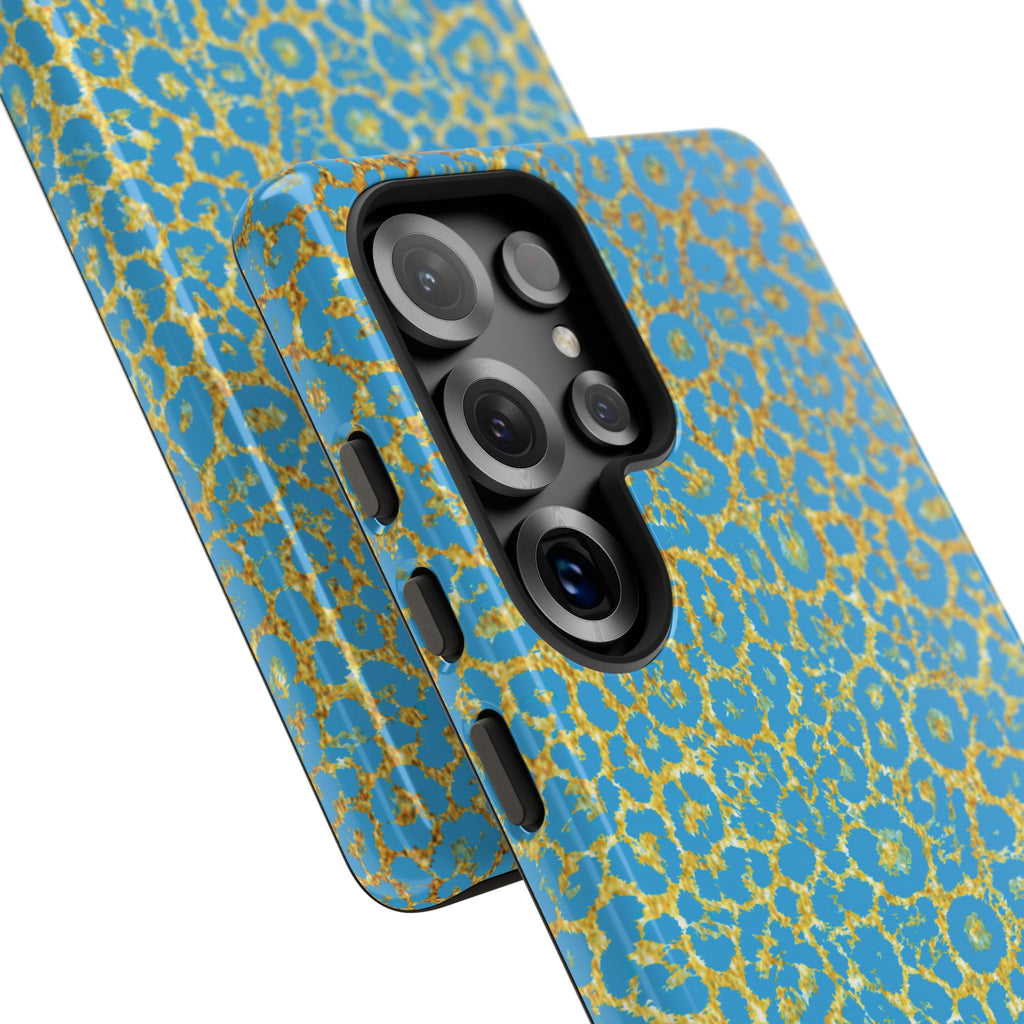 Blue Gold Leopard Tough Phone Case for iPhone, Galaxy, or Google Pixel