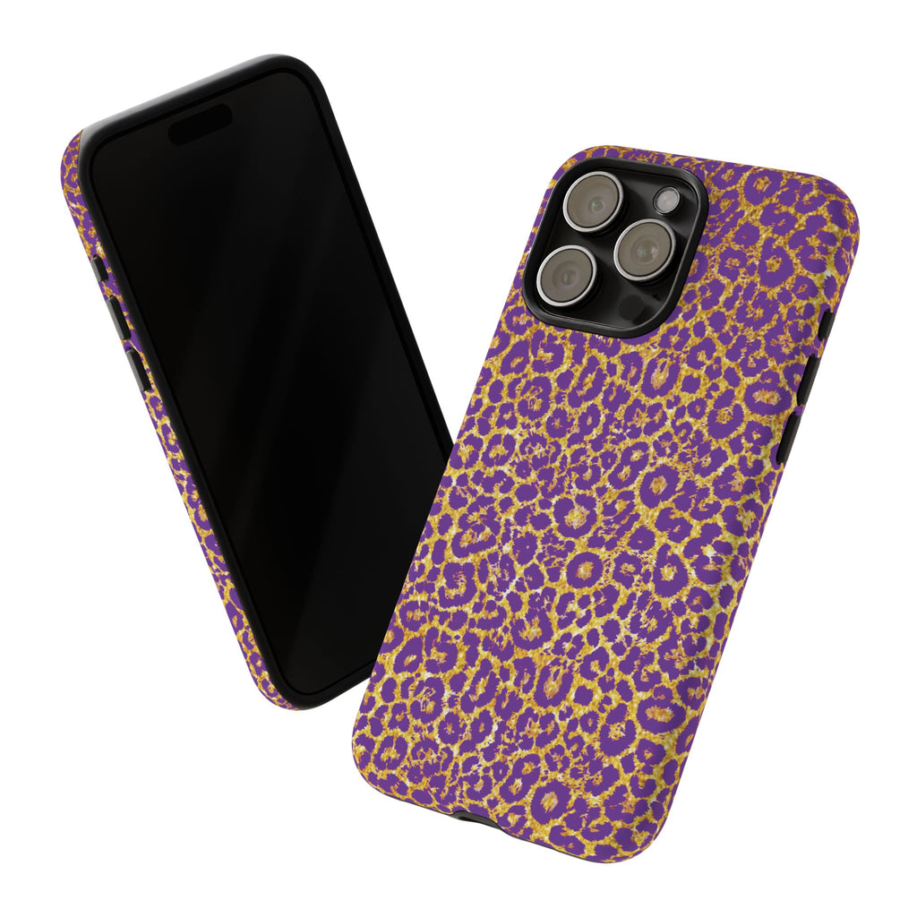 Purple Gold Leopard Tough Phone Case for iPhone, Galaxy, or Google Pixel