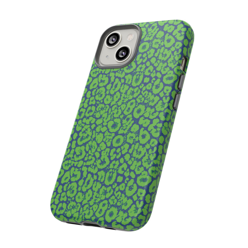 Blue Neon Green  Leopard Tough Phone Case for iPhone, Galaxy, or Google Pixel