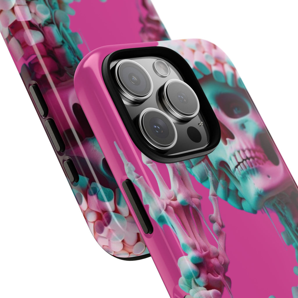 Neon Pink Skeleton Tough Phone Case for iPhone, Galaxy and Google Pixel