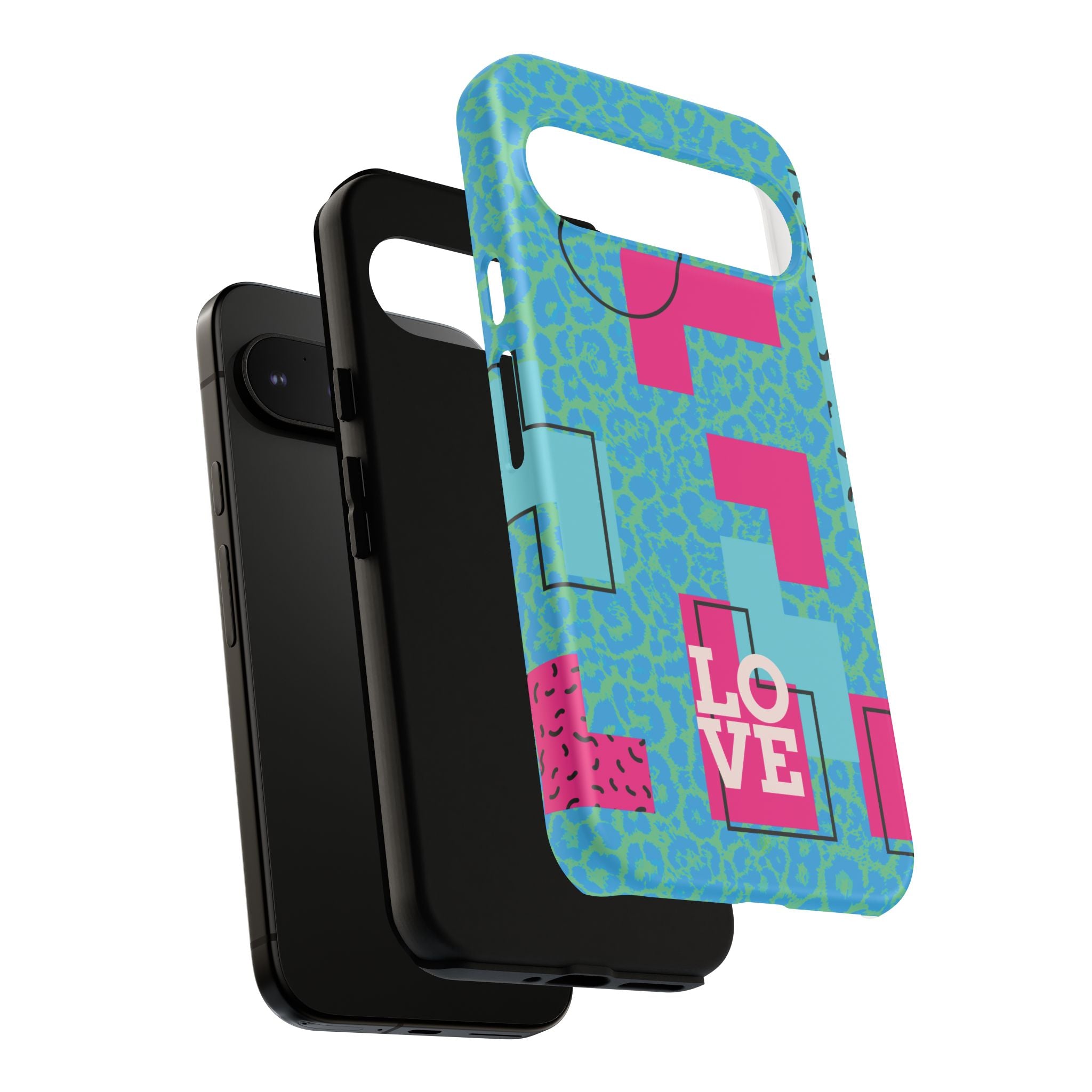LOVE Aqua Blue Leopard RG Tough Phone Case iPhone, Galaxy, or Google Pixel