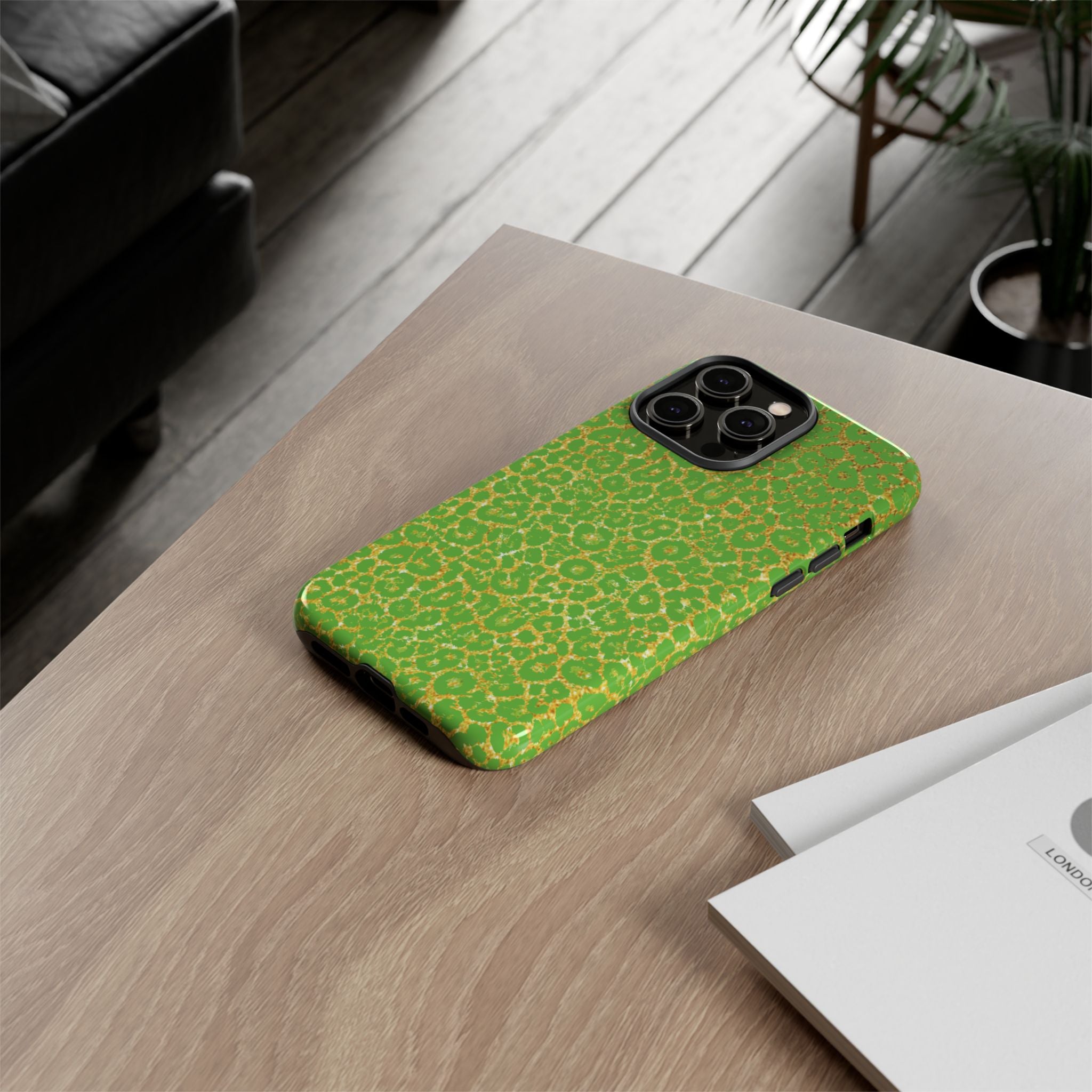 Neon Green Gold Leopard Tough Phone Case iPhone, Galaxy, or Google Pixel