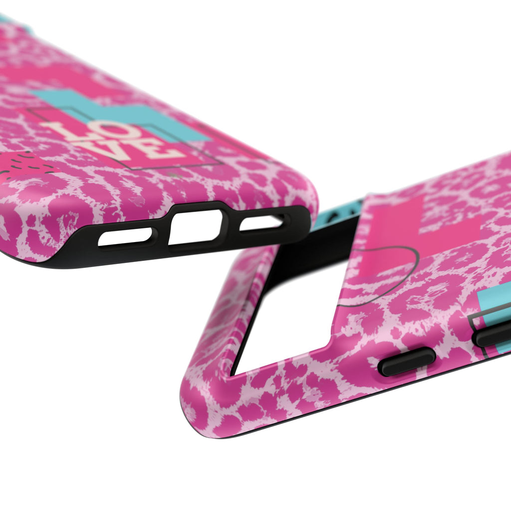 Retro Love Pink Leopard RG Tough Phone Case for iPhone, Galaxy, or Google Pixel