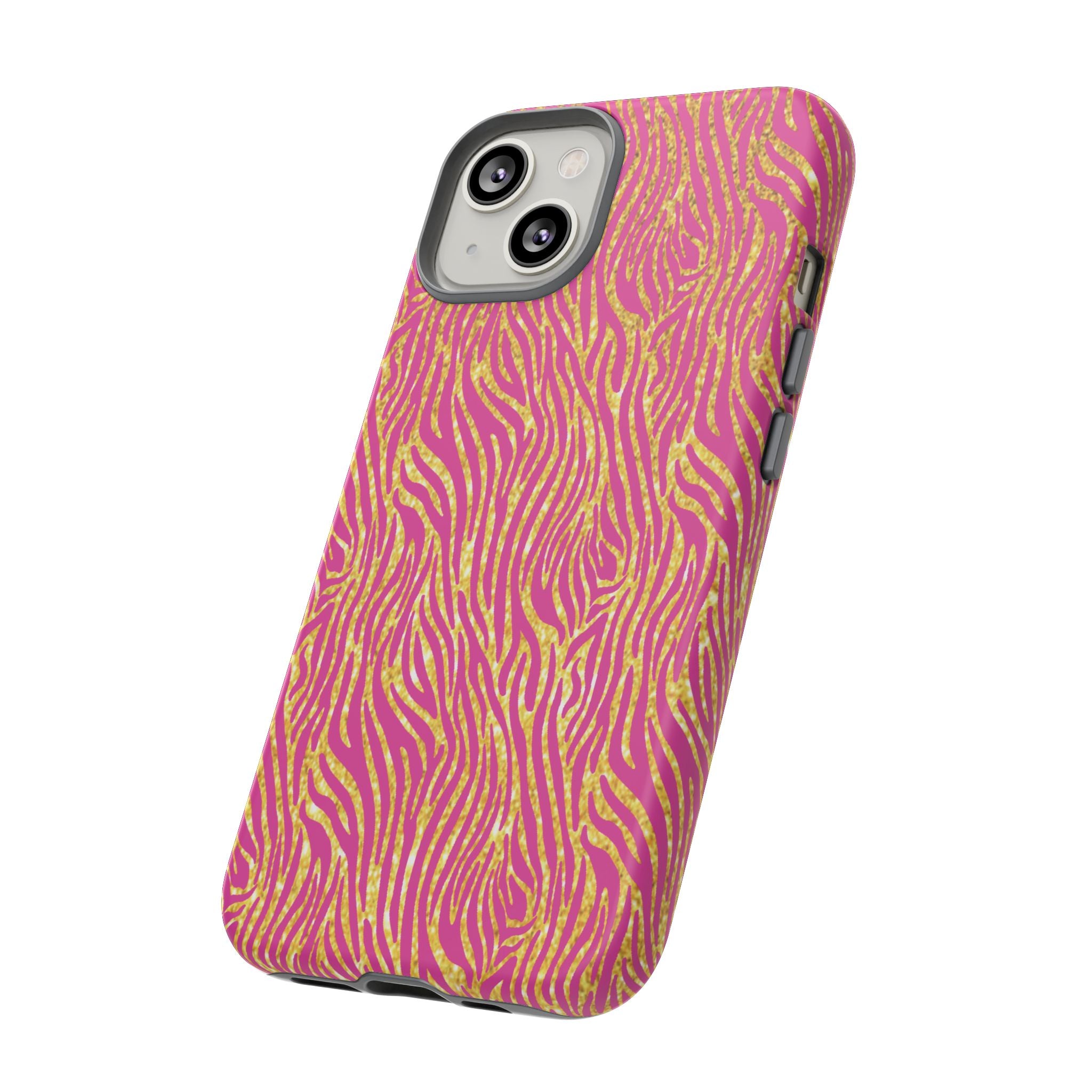 Pink Gold Zebra Print Tough Case for iPhone, Galaxy, or Google Pixel